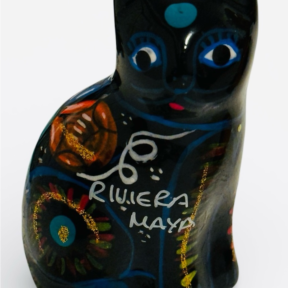 Vintage Mexican Folk Art Pottery Cats - Set of 2 - Hand Painted Riviera Maya - Picture 7 of 10